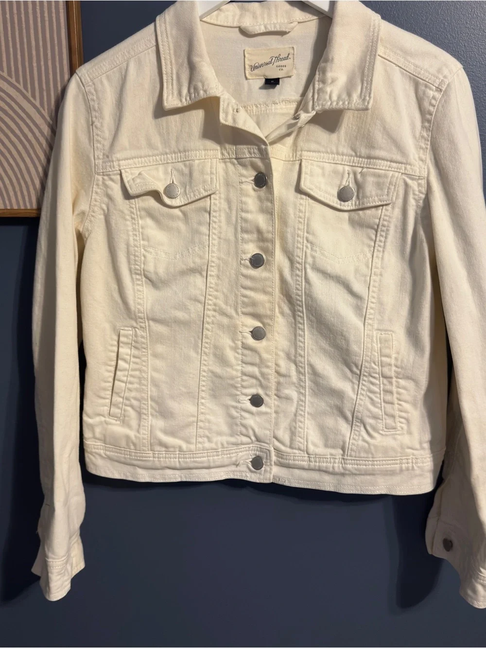 Universal Thread White Denim Jacket Medium Stretch Cotton Trucker Jacket